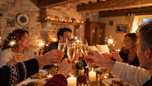 grand gîte saint sylvestre : réveillon dans le salon en Bourgogne